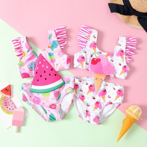 Baby Girl Watermelon / Ice Cream Graphic One Piece Swimsuit 