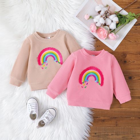 Baby Girl/Boy Rainbow Embroidered Textured Pullover Sweatshirt 