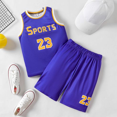 2pcs Kid Boy Letter Print Sports Tank Top and Shorts Set