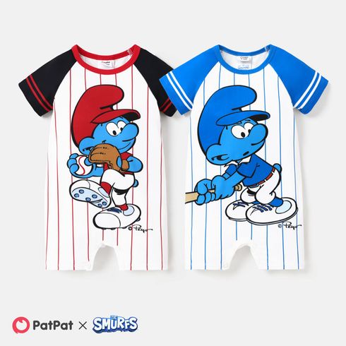 The Smurfs Baby Boy Character Print Striped Short-sleeve Romper 