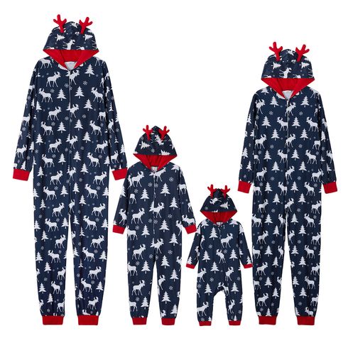 Mosaic Family Matching Moose Print Christmas Hooded Onesies Pajamas (Flame Resistant)