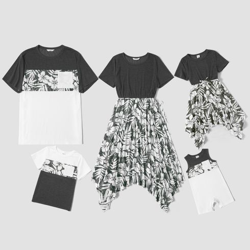 Mosaic Solid Stitching Floral Print Family Matching Sets