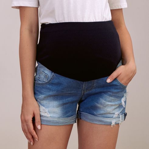 Maternity Ripped Cuffed Hem Denim Shorts