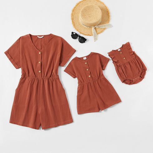 100% Cotton Short Sleeve Solid Rompers for Mommy-girl-baby
