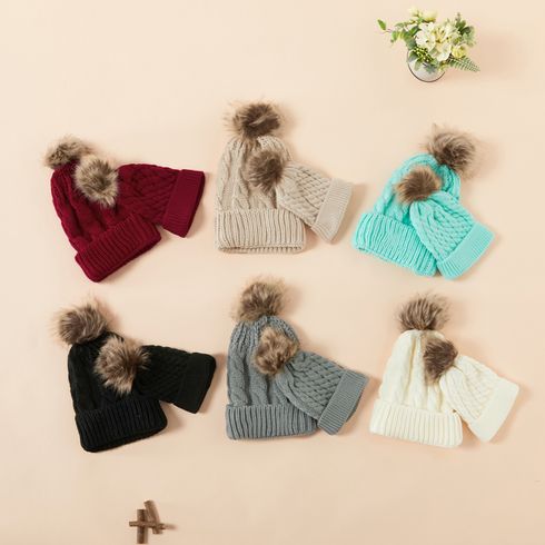 Autumn/Winter Multicolor Hairball Knit Beanie Hats White big image 6