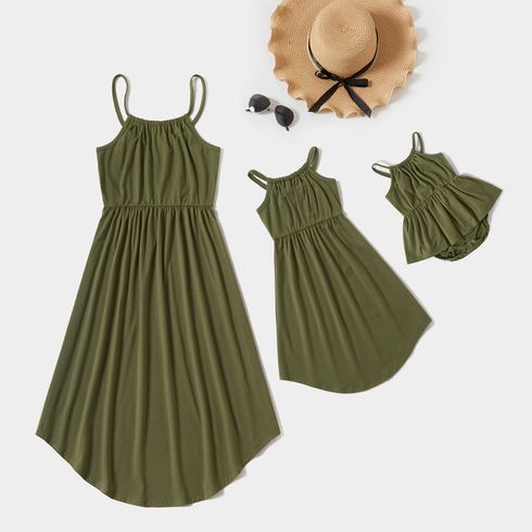 Mosaic Solid Irregular Hem Tank Dresses for Mommy and Me