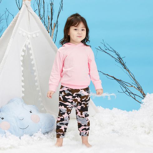 100% Cotton 2pcs Camouflage Print Hooded Long-sleeve Pink Baby Set Pink big image 7