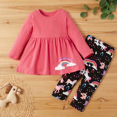 2-piece Baby / Toddler Girl Rainbow Print Top and Unicorn Pants Set