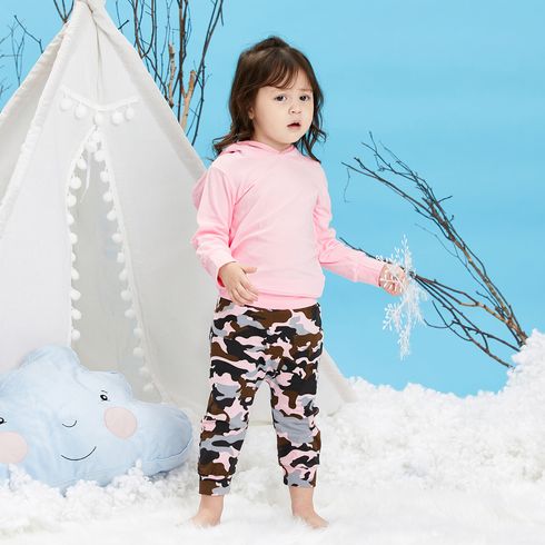 100% Cotton 2pcs Camouflage Print Hooded Long-sleeve Pink Baby Set Pink big image 8