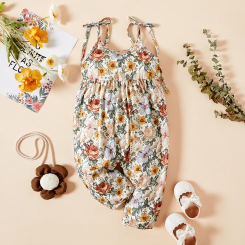 Baby Girl Sleeveless Spaghetti Strap Floral Print Jumpsuit