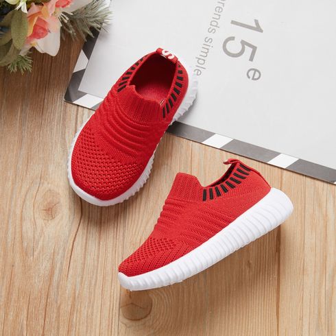 Toddler / Kid Breathable Knitted Solid Sneakers Red big image 5