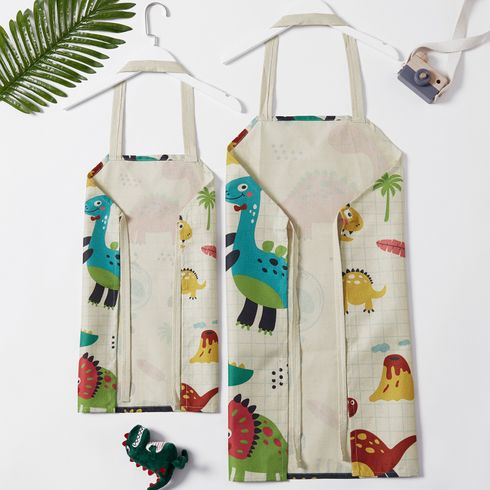 Cute Dinosaur Print Linen Aprons for Mommy and Me Color block big image 2