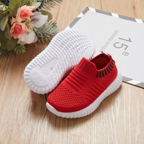 Toddler / Kid Breathable Knitted Solid Sneakers Red big image 4