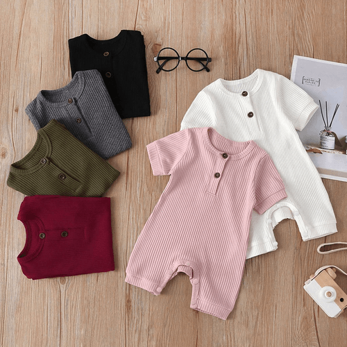 Bébé Unisexe Bouton Basique Manches courtes Barboteuses