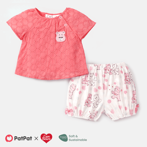 Care Bears Baby Girl 2pcs 100% Cotton Textured Short-sleeve Top and Allover Print Naia™ Shorts Set