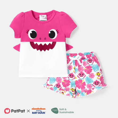 Baby Shark Baby Girl 2pcs Naia™ Character Print Short-sleeve Top and Shorts Set