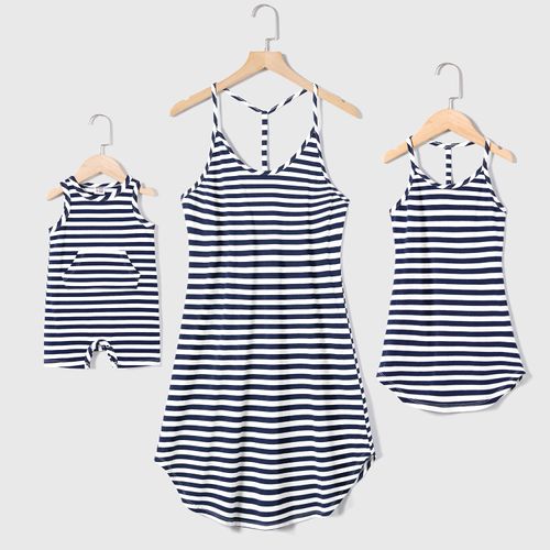 Mommy and Me Cotton Striped Halterneck Dresses