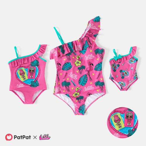 L.O.L. Surprise Mommy and Me Allover Print One Shoulder Ruffled One-piece Swimsuit