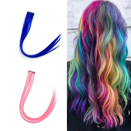 2-pack Women Clip in Long Straight Hairpiece Colored Hair Extensions Wig Pieces