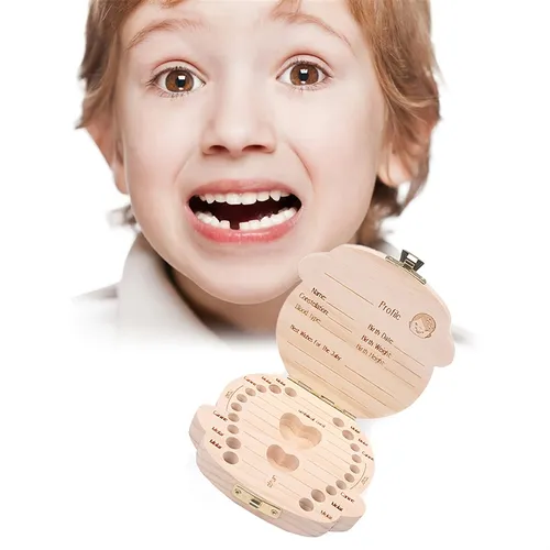 Contenedor de almacenamiento de organizador dental de recuerdo de caja de dientes de madera para dientes y lanugo y cordón umbilical