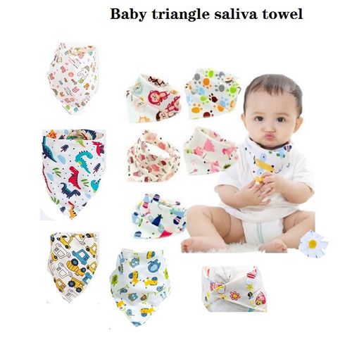 100% Cotton Baby Triangle Saliva Towel Allover Print Snap Button Adjustable Bibs