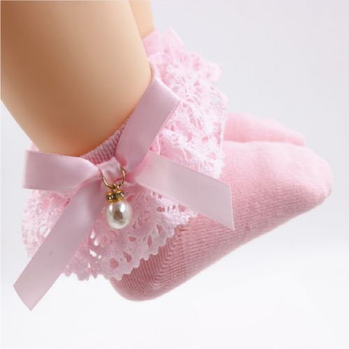 Baby / Kleinkind Mädchen Schleife Dekor Spitze Design Perle Dekor Socken