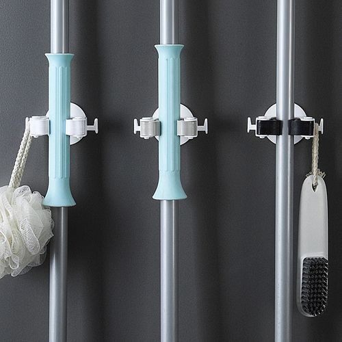 2Pcs Broom Holder Wall Mount Mop Hanger Self Adhesive No Drilling for Home Kitchen Garden Garage Storage Systems