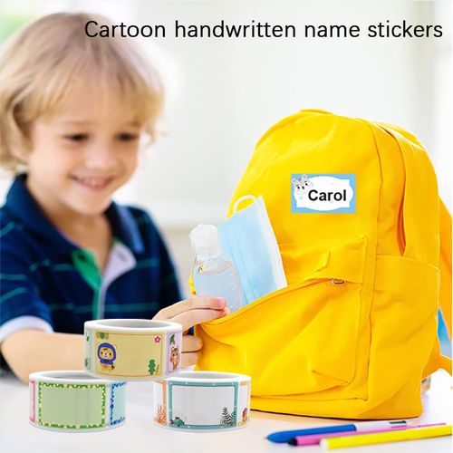 Name Tag Roll Stickers Self-Adhesive Animal Labels Name Badge Personalized Border Stick on Kids Clothes Box Desk Teachers Nursery Office School Supplies