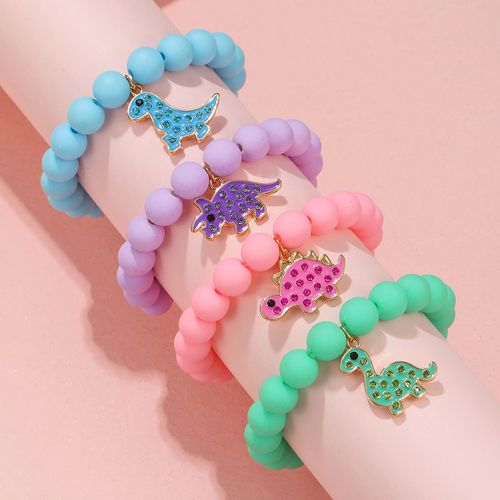 4-pack Toddler/Kid Dinosaur Pattern Round Bead Handmade Beaded Bracelet Set
