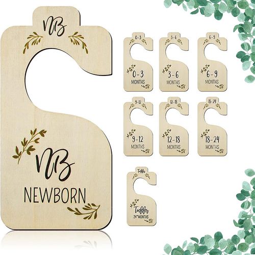 8-pack Beautiful Wooden Baby Closet Dividers for Clothes, Double-Sided Organizer from Newborn to 24 Months, Adorable Nursery Decor Hanger Dividers Easily Organize Your Little Baby Girls or Boys Room
