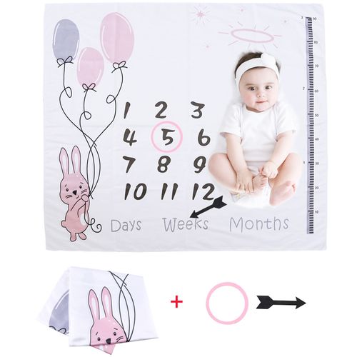 süße Ballon-Kaninchen-Baby-Monatsdecke neugeborenes Baby monatliches Wachstum Meilenstein-Hintergrunddecke Fotorequisiten Säuglingswachstum Gedenkdecke