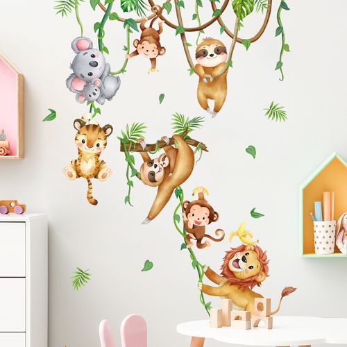 Pegatinas de pared Branch Vine Monkey, adecuadas para la sala de estar del dormitorio Classroom Office Pegatinas de pared autoadhesivas