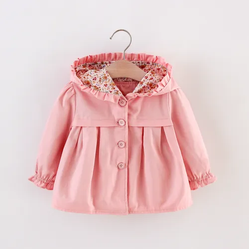 Solid Floral Print Long-sleeve Baby Hooded Jacket