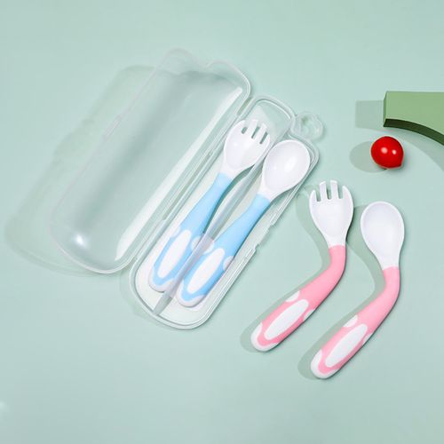 2Pcs Silicone Spoon for Baby Utensils Set Auxiliary Food Toddler Learn To Eat Training Bendable Soft Fork Infant Children Tableware