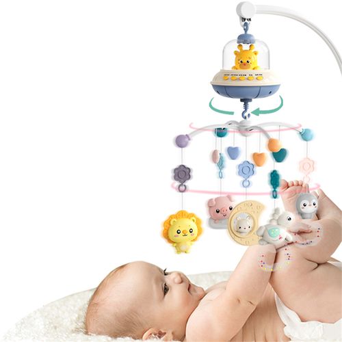 Baby Mobile Rattles Toys Hanging Rotating Crib Bed Bell Music Box with Timing Function Projector and Lights