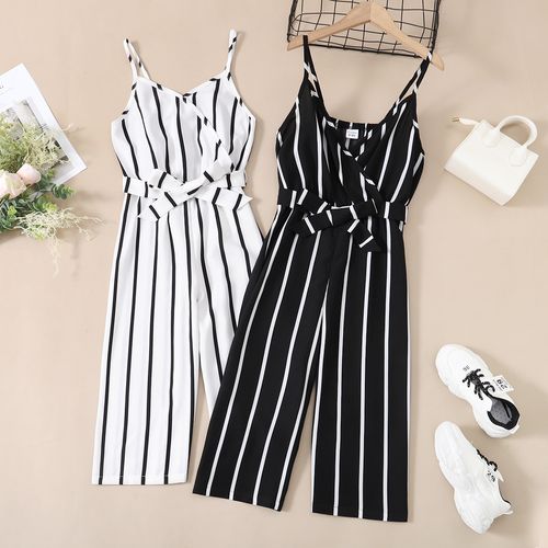 Kid Girl Stripe Surplice Neck Belted Cami Jumpsuits