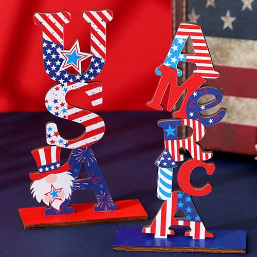 Independence day Wooden Alphabet Ornament Faceless Gnome Ornament Party Decoration