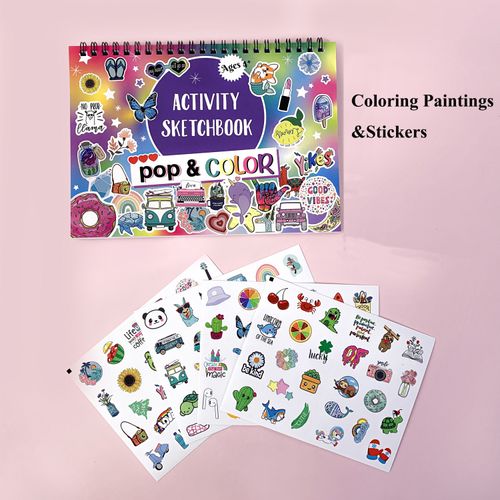 Coloring Book Stickers, Suitable for Kids Over 5 Years Old, Cartoon Animal Drawing Doodle Hand Book Coloring Book Set (Pens Is Not Included)