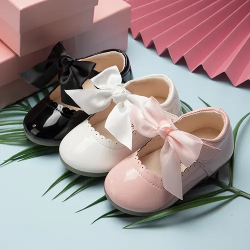 Toddler / Kid Wavy Edge Bow Ribbon Decor White Princess Shoes