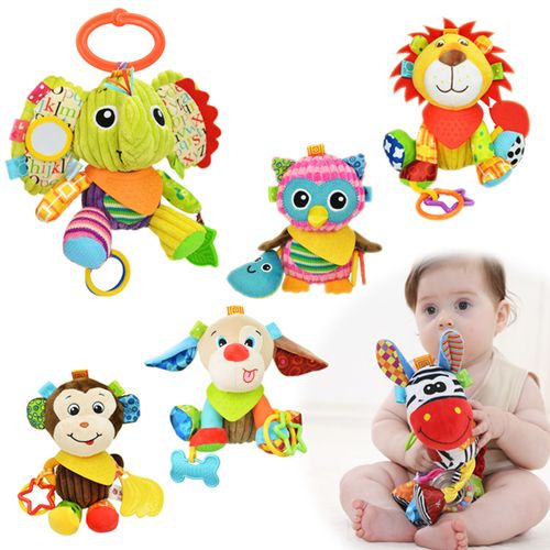 Baby Plush Animal Rattle Doll Car Seat Stroller Crib Soothing Toys with Teether and Sound Paper