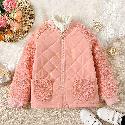 Kid Girl Fleece Splice Picket Design Pink Coat