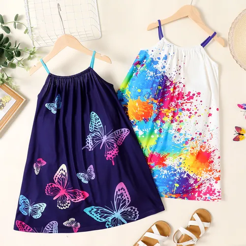 Kid Girl Painting/Butterfly Print Cami Dress