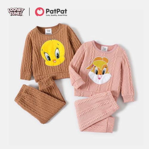 Looney Tunes 2pcs Baby Boy/Girl Animal Embroidered Long-sleeve Cable Knit Top and Pants Set