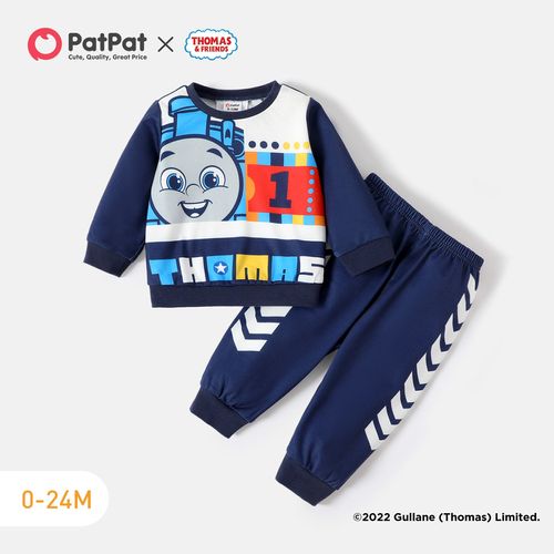 Thomas & Friends 2pcs Baby Boy Graphic Print Blue Long-sleeve Sweatshirt and Sweatpants Set