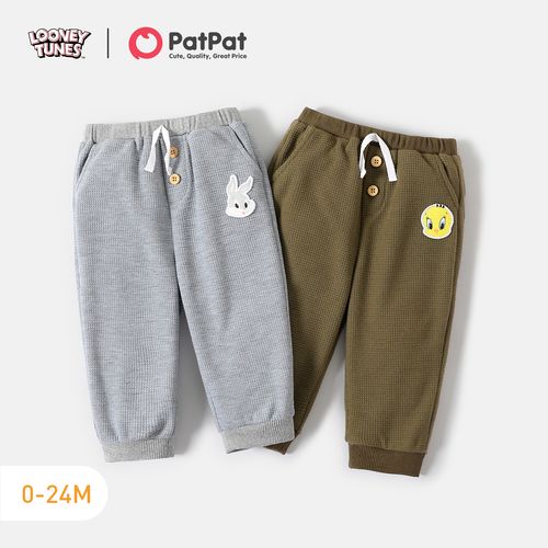 Looney Tunes Baby Boy Animal Patch Detail Waffle Sweatpants