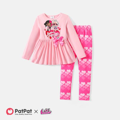 L.O.L. SURPRISE! Kid Girl 2pcs Mother's Day Bowknot Design Cotton Tee and Heart Print Leggings Set