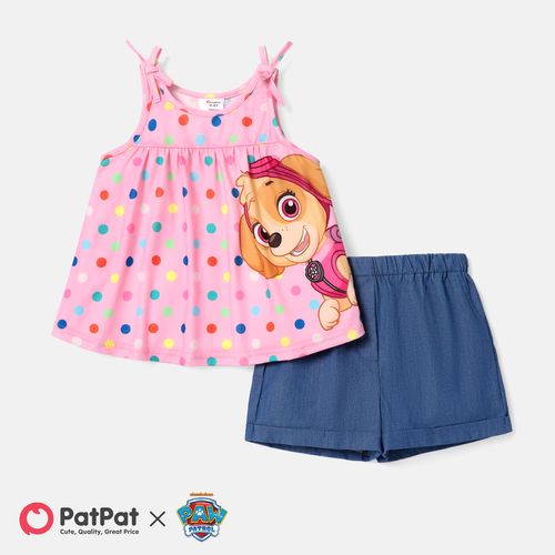 PAW Patrol 2pcs Toddler Girl Polka dots Tank Top and Denim Cotton Shorts Set