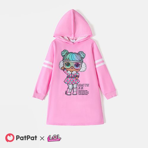 L.O.L. SURPRISE! Kid Girl Character Print Striped Hooded Sweatshirt Dress