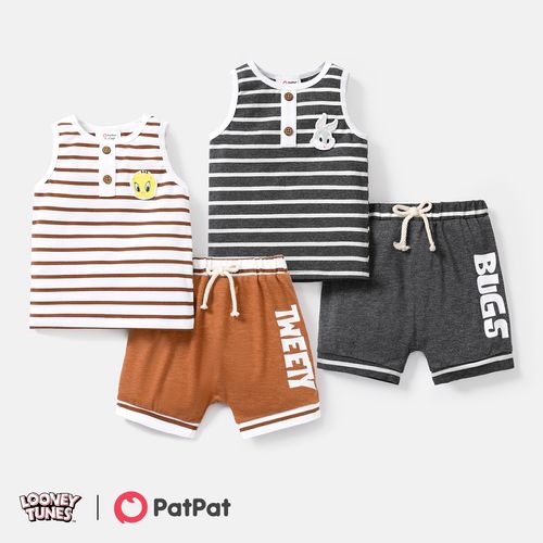 Looney Tunes 2pcs Baby/Toddler Boy/Girl 95% Cotton Striped Tank Top and Letter Print Shorts Set