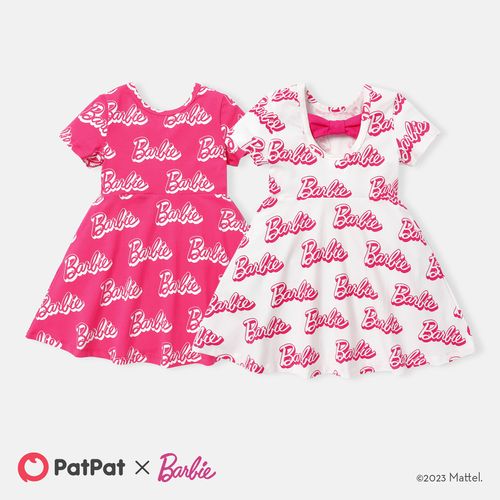 Barbie Toddler/Kid Girl Letter Print Short-sleeve Cotton Dress